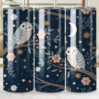 Floral Owl Tumbler Wrap: Night Sky Design (20oz Skinny Tumbler PNG)