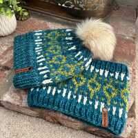 Owl’s Nest Hat & Cowl Set / Fair Isle Knit Hat Cowl / SoCal made / SJK Knits