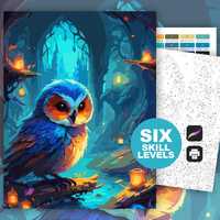 Color by Number Magical Owl (6 Skill Levels), Digital Download, Printable Coloring Page, Beginner to