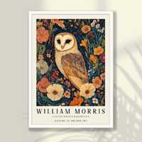 William Morris Owl Art Print: Mid-Century Floral Exhibition Poster