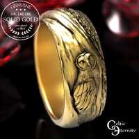 Gold Barn Owl Ring, 10K Snowy Owl Ring, 14K White Gold Hoot Owl Ring, Platinum Tree Bark & Owl W