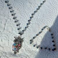 Jeweled Owl Necklace And Bracelet Set
