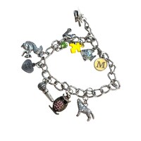 Silver Charm Bracelet W/ Owl Squirrel Fish Heart & Letter M Charms BATMAN