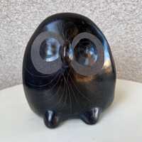Vintage modern Mexican Owl Bird Figurine Black Clay Etched Size 6&rdquo; x 6&rdquo;