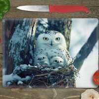Glass Cutting Board Sublimation -Snow Owls - 15.5 x 11.25 Inch - PNG Download - Digital Download-