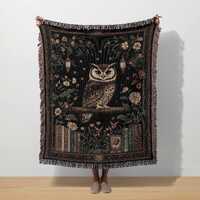 Owl Woven Blanket Bookish Tapestry Cottagecore Throw Witchy Blanket Mystical Folklore Gift Enchanted
