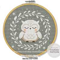 CEP-055 'White Owl' Cross Stitch Pattern pdf Monotone Animal Modern