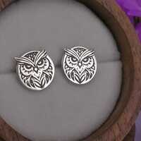 Sterling Silver Tribal Owl Stud Earrings: 24k Gold or Rose Gold Plated