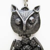 1960s Pewter Owl Pendant, kinetic, hinged