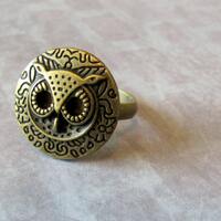 Antiqued Gold Owl Button Ring