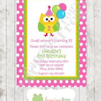 Custom Printed Owl Birthday Party Invitations