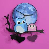 Owl with Baby Blue Moon Cartoon - Wall Clock with Pendulum - Wall clock Unique - Wall Decor - Gift I