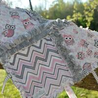 Chevron Owl Minky Tag Rag Blanket