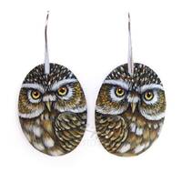 Pair of Owl Earrings 100% Handpainted with Stunning Fine Details | Hand Painted Jewels by Roberto Ri