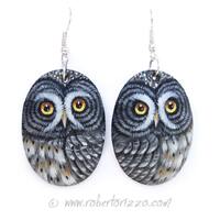 Pair of Great Grey Owl Earrings | Hand Painted Jewels