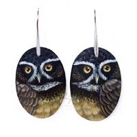 Pair of Spectacled Owl Earrings | Hand Painted Jewels