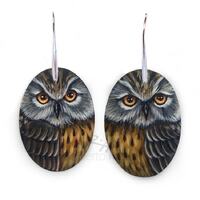Pair of Long-Eared Owl Earrings | Hand Painted Jewels