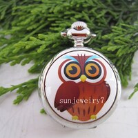 1pcs Owl series Round pocket watch charms pendant  PW006  25mmx25mm