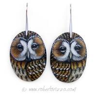 Pair of Tawny Owl Earrings | Hand Painted Jewels Completely Handmade by Roberto Rizzo | 100% Wearabl