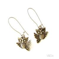 Cute Brass Owl Earrings, Antique Bronze Owl Earrings, Owl Earrings Under 10, Steampunk Owl Jewelry, 