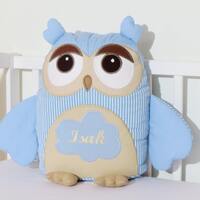 Organic Owl Pillow Set,   Decorative Monogram Owl Pillowcase and Cushion