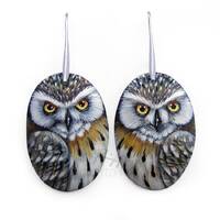 Pair of Eagle Owl Earrings | Hand Painted Jewels