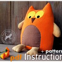 Owl pillow sewing pattern Home decor plush toy,pattern and instruction sewing tutorial soft toy owl,