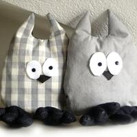 Soft grey owl plush +grey checked owl