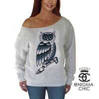 SALE OWL TATTOO Off the Shoulder Sweatshirt */* by Enigma Chic