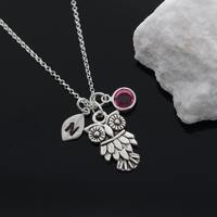 Owl necklace, personalized silver owl necklace, birthstone jewelry initial necklace