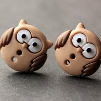 Owl Earrings. Tan and Brown Owl Button Earrings. Owl Jewelry. Owl Stud Earrings. Bird Earrings. Owl 