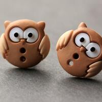 Owl Earrings. Reddish Brown and Tan Owl Button Earrings. Owl Jewelry. Owl Stud Earrings. Bird Earrin