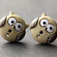 Owl Earrings. Olive and Gray Owl Button Earrings. Owl Jewelry. Owl Stud Earrings. Bird Earrings. Owl