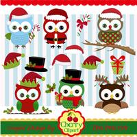 Christmas Owls Clip Art 02,Christmas Clipart,Owls Digital Clip Art-Personal and Commercial Use
