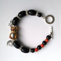Black and Orange Halloween Bracelet, Owl Rhinestone Spacer, Love Laugh Charms, Thanksgiving Bracelet