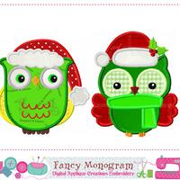 Santa Hat Christmas Owl Applique Embroidery, Holly berry Design 1410