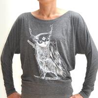 50% OFF!!! Zentangle Samurai Owl Ladies' Flowy Long-Sleeve Off Shoulder T-Shirt