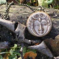 Pottery Owl Necklace Woman Face Woodland Fantasy Jewelry Gift For Her Natures Earth Woman Owl Animal