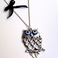 Evil eyed owl necklace Specially designed owl on a twig pendant. Adorned with silver plated chain an
