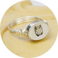 Sweet Owl Ring-Sterling Silver Filled Wire Wrapped Ring with Hand Stamped Pewter Bead- Any Size 4, 5
