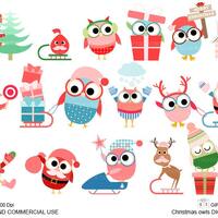 Christmas owls digital clip art for Personal and Commercial use - INSTANT DOWNLOAD