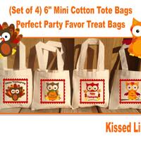Thanksgiving Owls Treat Favor Bags Mini Cotton Totes Children Kids Guests Thanksgiving Favor Treat G