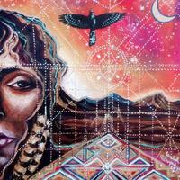 Owl Feather Condor Moon pyramid Goddess visionary art by Isabel Bryna
