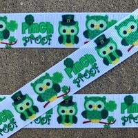 3 yards 7/8" St. Patrick Owl Ribbon green Printed ribbon Grosgrain Ribbon Saint Patrick ribbon 