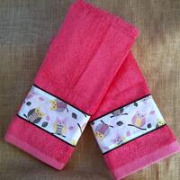 Adorable Owl Hand Towels - set of 2 - Hot Pink