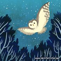 Barred Owl Night Flight 8x8 art print