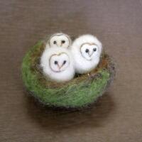 Owls in a nest, needle felted owl, Three Bird Nest, baby owls, miniatures, Barn Owl, Felted toy, nee