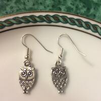 Handmade Statement Silver Owl Animal Bird Charm Dangle Earrings