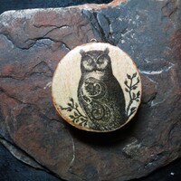 Owl design birch wood pendant necklace - One of a kind. Free Gift Wrapping.