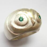 Owl Ring Wisdom and Luck Sterling Silver with emeralds